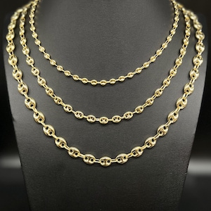 14K Real Gold Puffed Mariner Necklace, 14K Gold 4.5mm - 9mm  Puffed Mariner Necklace, 14k Women Necklace, 14K Yellow Gold Puffed Mariner