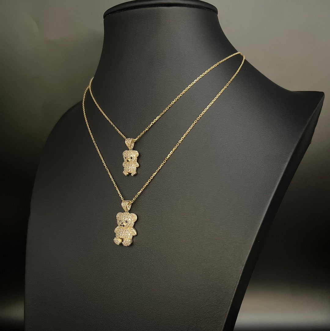 10k Real Gold Pendants Necklace,10k Real Gold Teddy Bear Charm,10k