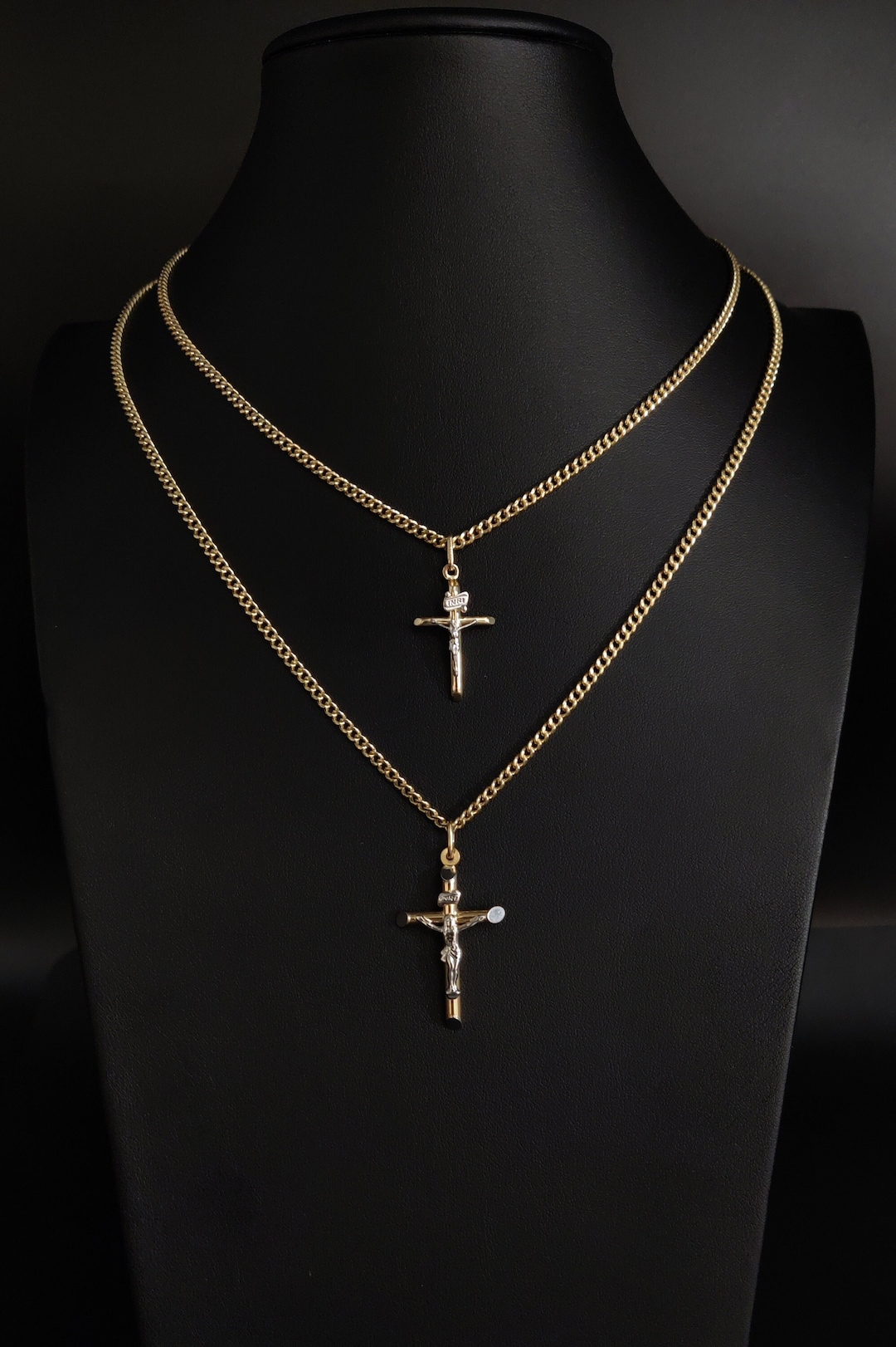 14k Real Gold Jesus Crucifix Pendants Necklace, With 3mm Miami Cuban ...