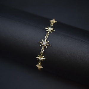 10k Solid Real Gold Star Bracelet, Real Diamond Star Bracelet, Dainty Bracelet, 10k Solid Gold Natural Diamond Star Bracelet