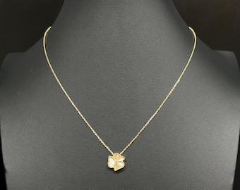 10k Solid Gold Flower Necklace, 10K Real Gold Flower Bracelet, 10K Solid Gold 3 Leaf Clover Necklace, 10k Gold Dainty Women Necklace