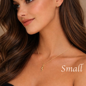 14k Real Gold Italian Horn Pendant Necklace, with 14k Solid Gold 1mm Cable Chain, Horn Pendant, Real Gold Italian Horn Pendant image 2