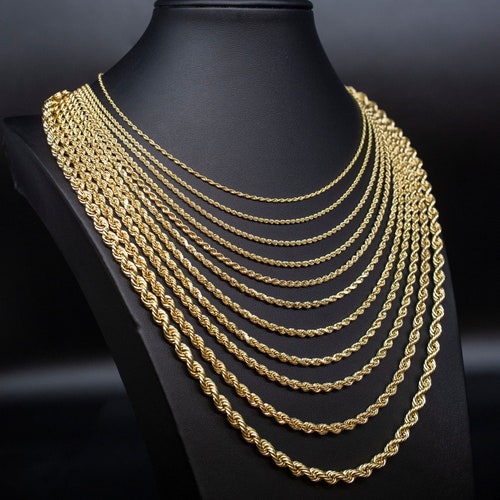 14K All Real Yellow Gold Rope Chain Necklace 1.5mm 2mm 3mm - Etsy