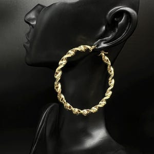 10k Real Yellow Gold Twisted Hoop Earrings 3mm, 4mm, 5mm  Thickness, 25mm - 58mm Real Gold Twisted Hoop Earrings, 10k Twisted Hoop Earring