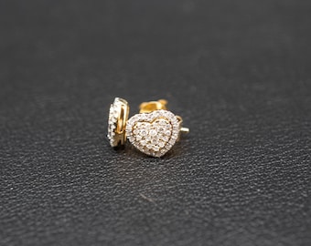 Real Diamond Heart Earrings, 14K Gold Diamond Earring , 14K Solid Gold Heart Diamond Earring ,Christmas Special , Diamond Women Earring