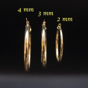 Real 10k Yellow Gold Hoop Earrings 2mm, 3mm, 4mm Thickness, 15mm-70mm Gold Hoop Earrings image 2