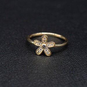 14k Real Solid Yellow Gold Flower Ring, 14k Solid Gold Women Dainty Ring, Flower Gemstone Gold Ring for Women, Gift, Gold Ring