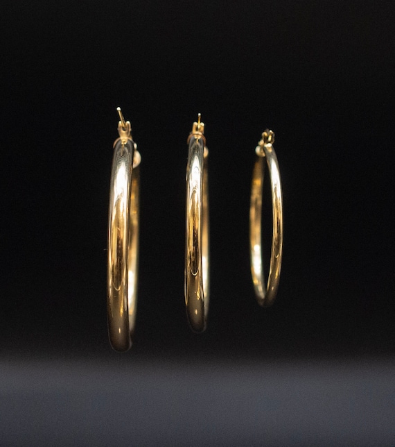 Real 10k Yellow Gold Hoop Earrings 2mm, 3mm, 4mm  Thickness, 15mm-70mm Gold Hoop Earrings