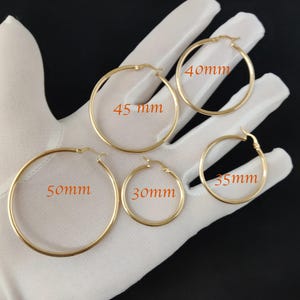 Real 10k Yellow Gold Hoop Earrings 2mm, 3mm, 4mm Thickness, 15mm-70mm Gold Hoop Earrings image 4