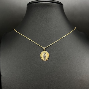 Collar con colgante de San Judas Tadeo en oro macizo de 10k, cadena de cable de 1,2 mm, dije unisex de San Judas Tadeo, joyería religiosa de oro para regalo. imagen 1