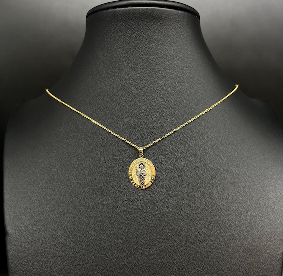 10k Solid Gold St. Jude Thaddeus Pendant Necklace, 1.2mm Cable Chain, Unisex Saint Jude Thaddeus Charm, Religious Gold Gift Jewelry