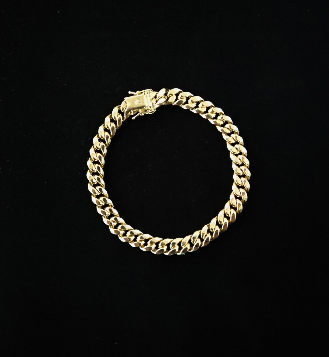 10k Yellow Gold 7.5mm Miami Cuban Chain Bracelet Box Clasp Lock Real 10K Yellow Gold, Men and