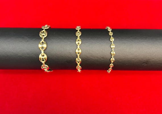 10K Real Gold Puffed Mariner Bracelet, 10K Gold 4.5mm - 9mm Puffed Mariner Bracelet, 10k Women Bracelet, 10K Yellow Gold Puffed Mariner