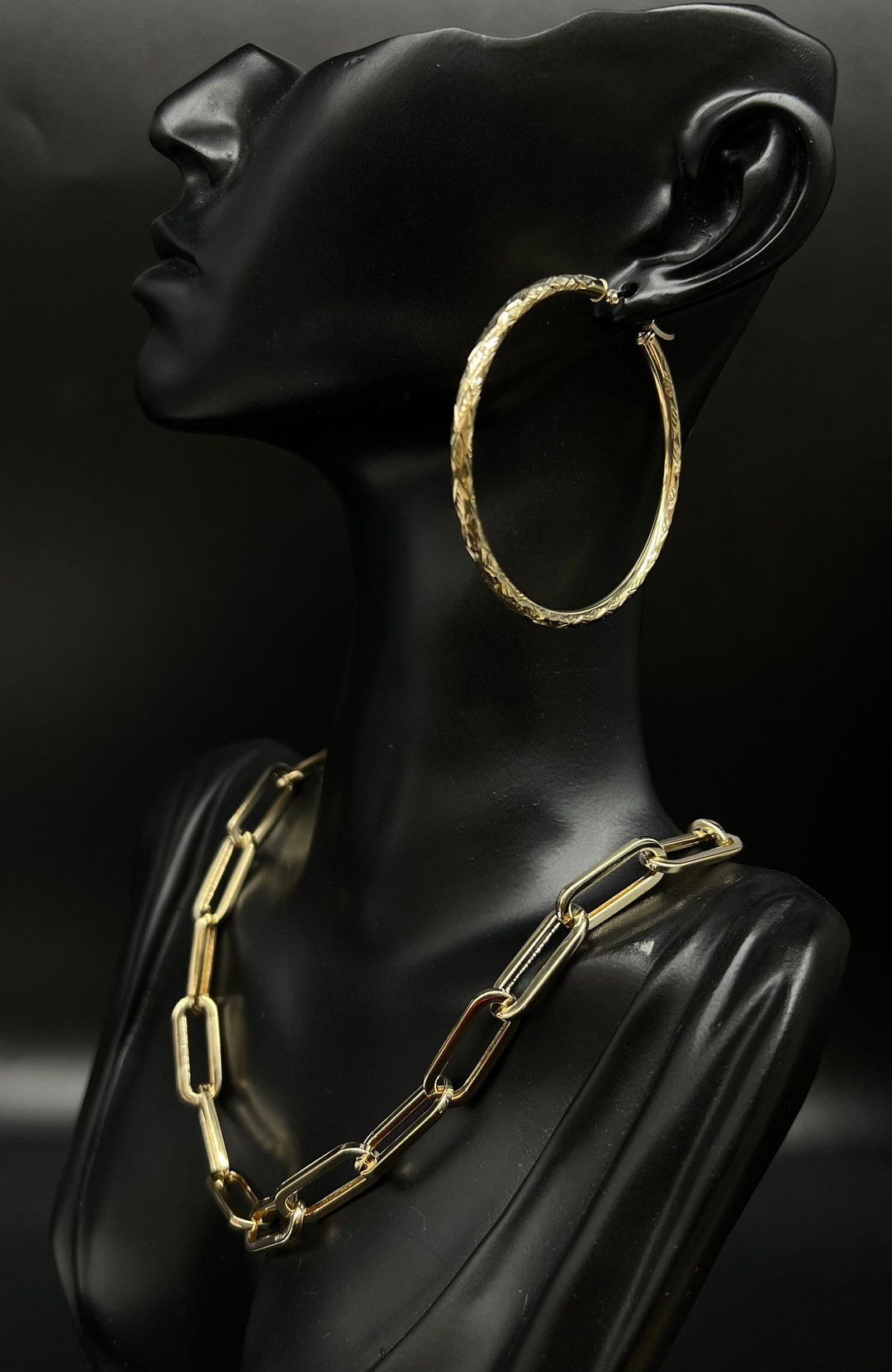 Extra Large Diamond Cut Hoop Earrings In 14K Yellow Gold 2 1/2 Inch  2 1 2 Inch 2 00 Mm - Foto 8