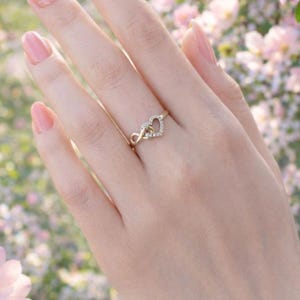 10k Real Solid Yellow Gold Infinity Heart Ring, 10k Solid Gold Women Heart Ring, Infinity Symbol Gemstone Gold Ring, Valentine's day image 2