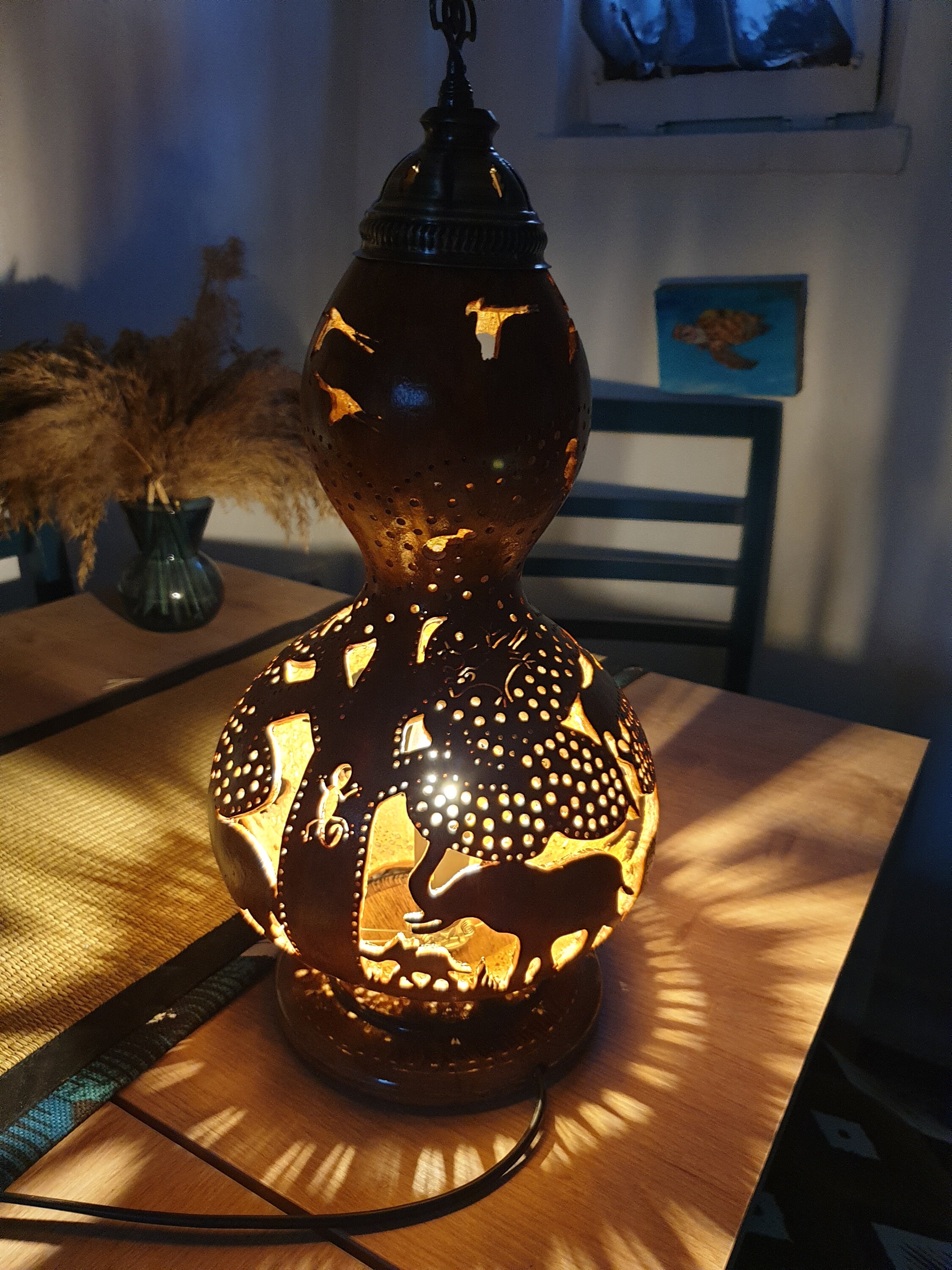 Gourd wood carved animal lamp Etsy