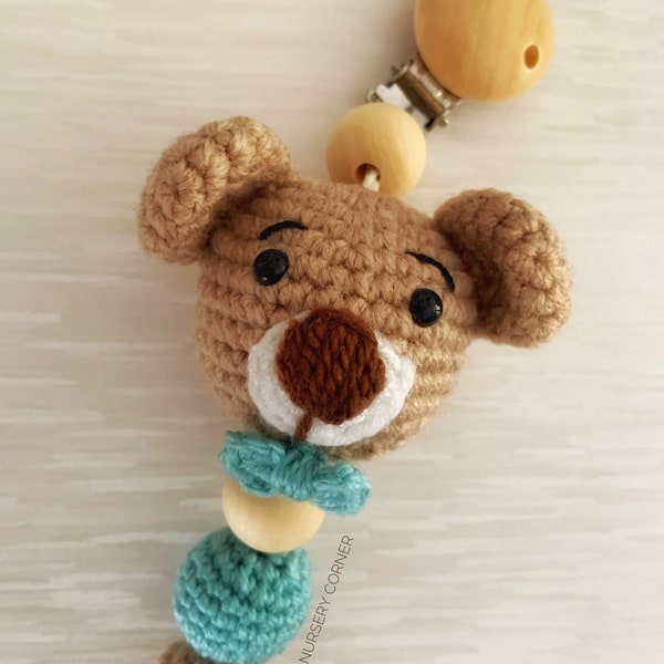 Baby gift set/ dummy clip/ pacifier clip/ teddy bear amigurumi