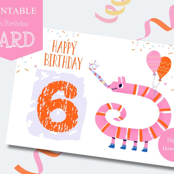 Happy 6th Birthday Card | Printable Lizard Birthday Card | Printable Birthday Card | Happy 6th Birthday Niece Nephew Card | Digital Cards