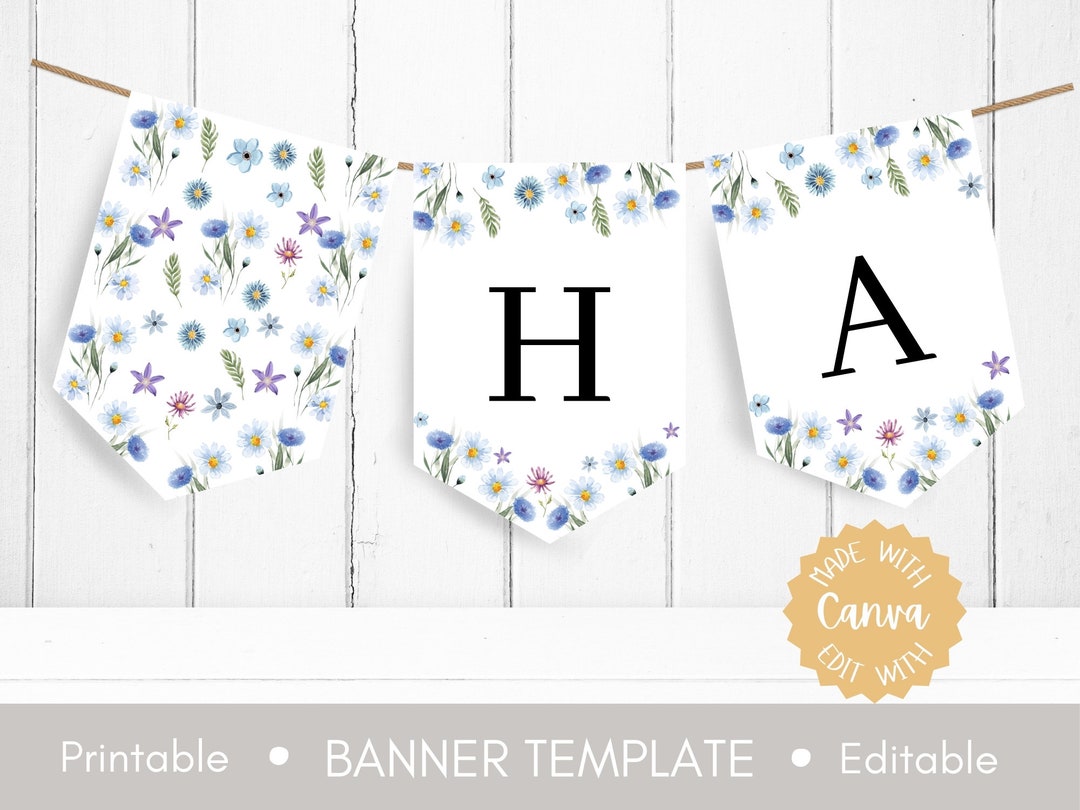 Wildflower Editable Banner Template | Blue Wildflower Birthday | Custom ...