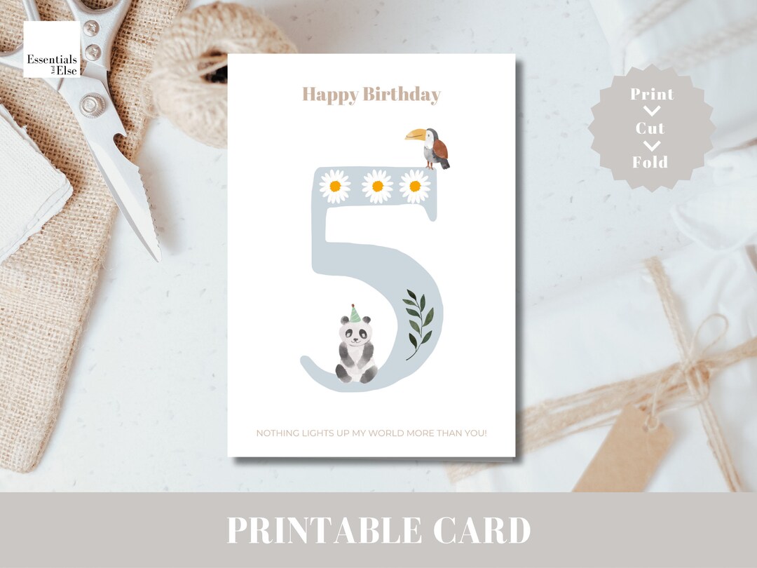 Happy 5th Birthday Card | Printable Panda Birthday Card | Printable ...