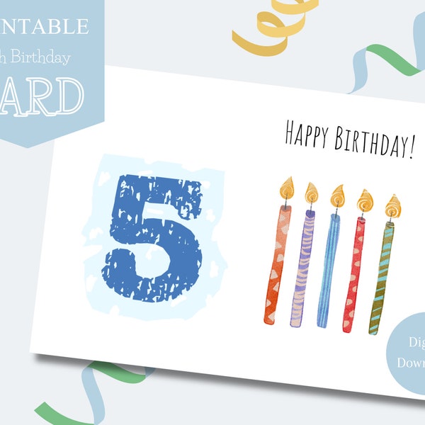 Happy 5th Birthday Card | Printable Birthday Card | Printable Card For Birthday | Happy 5th Birthday Boy/Girl Card | Digital Birthday Cards