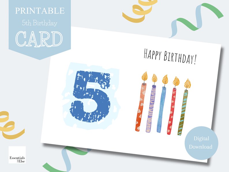 Happy 5th Birthday Card Printable Birthday Card Printable Card For Happy 5th Birthday Card Printable Birthday Card Printable Card For