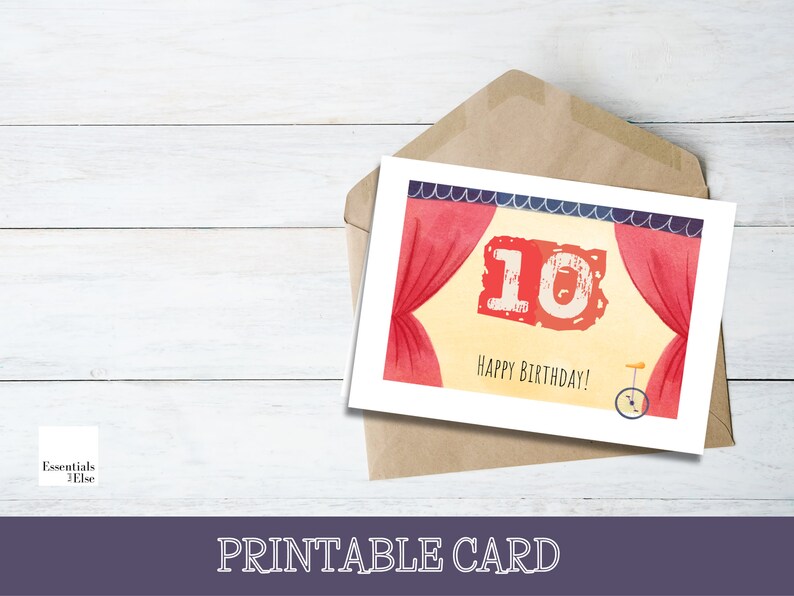 Circus 10th Birthday Card Printable Foldable 10th Birthday - Etsy