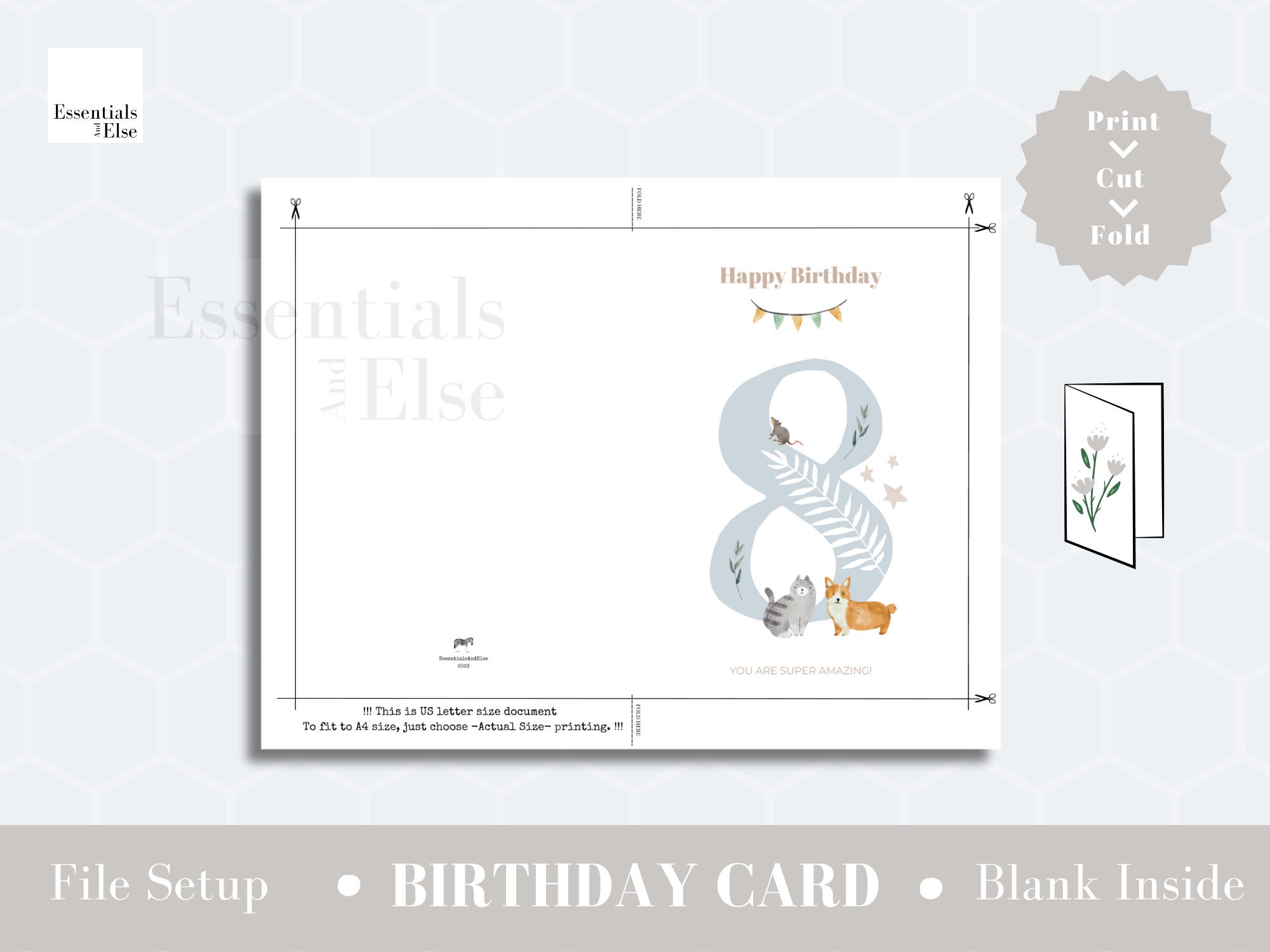 Happy 8th Birthday Card Printable 8th Birthday Card Birthday Card for ...