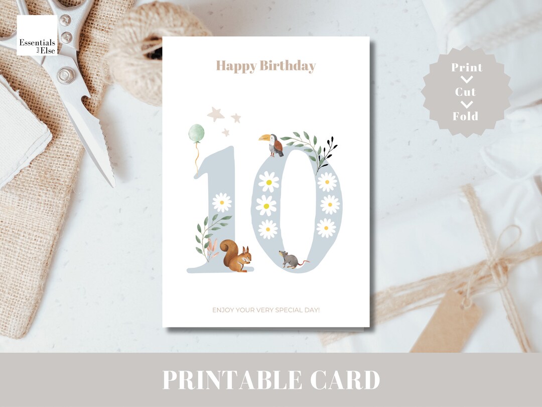 10th Birthday Card | Printable Foldable 10th Birthday Card | Birthday ...