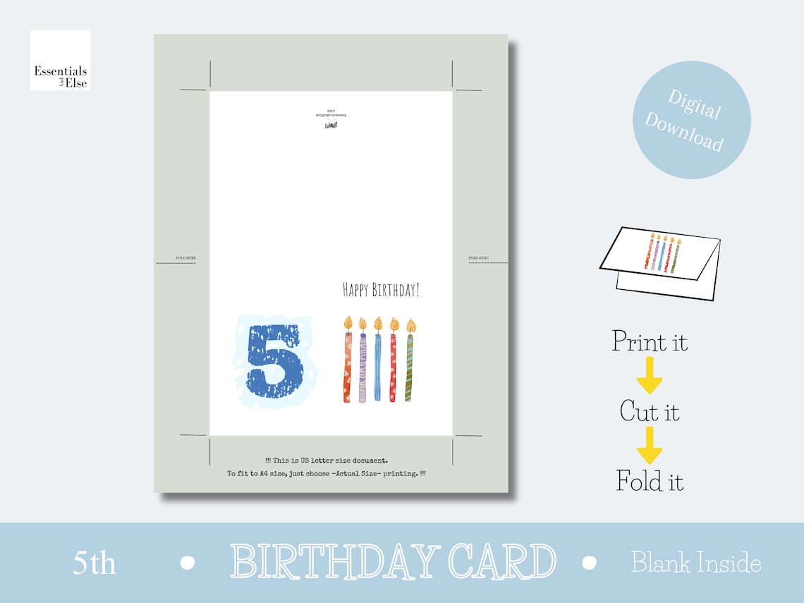 Happy 5th Birthday Card Printable Birthday Card Printable Card for ...