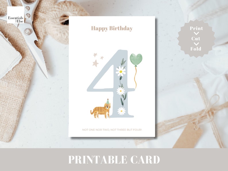 Happy 4th Birthday Card | Printable Birthday Card | Printable Card for ...