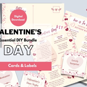 Valentijnsdag DIY etherische oliebundel | Valentijnsdag eo Label Set + Receptkaarten | Valentijn Maken en Nemen EO | DIY-etherische olie |