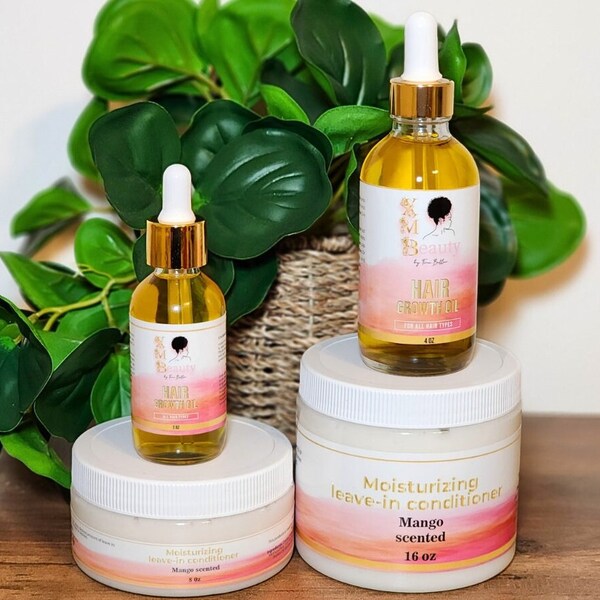 Natural Hair growth oil & Leave-in conditioner bundle, hair oil, curly hair, postpartum hair loss treatment, mommy makeover, moisturizing.