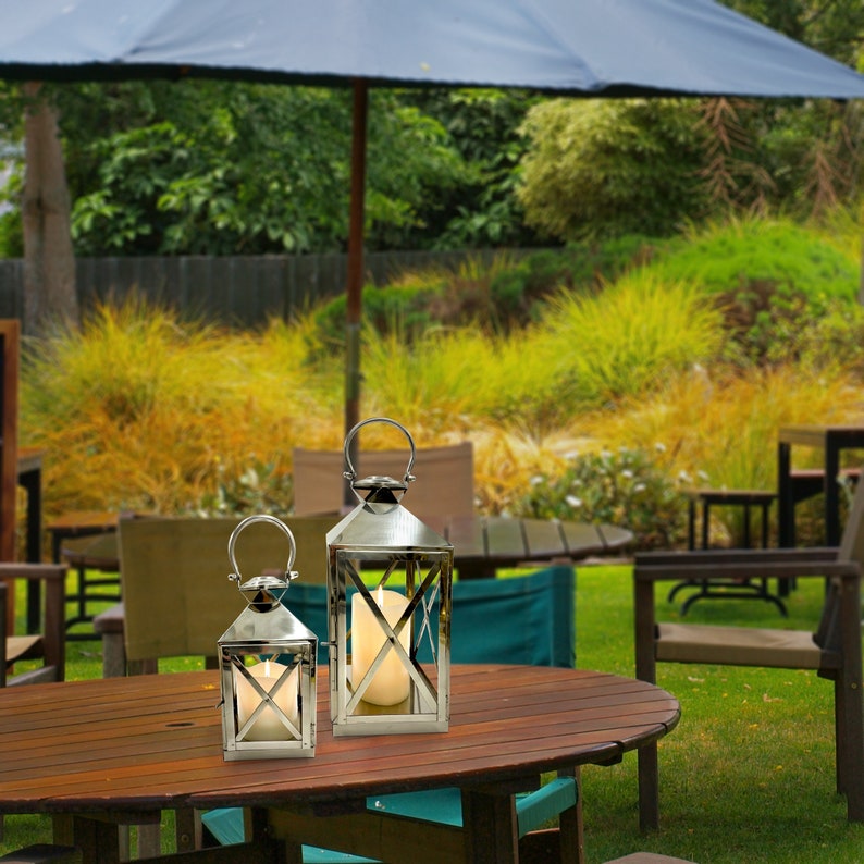 STAINLESS STEEL LANTERN Candle Holder/ Set of 2, Decorative Hanging