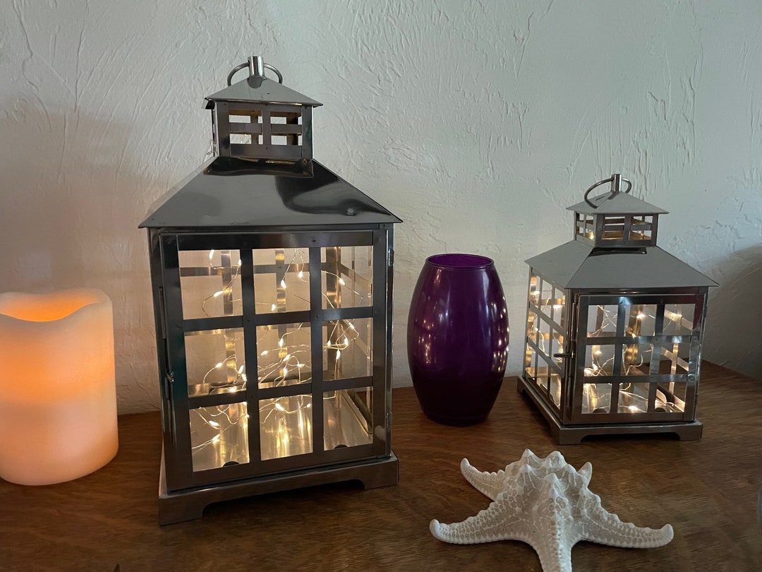 STAINLESS STEEL LANTERN Candle Holder/ Set of 2, Decorative Hanging