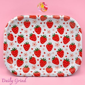 Bandeja metálica multiusos con forma de fresa (14 x 18 cm) - Ideal para guardar joyas, cristales, artículos de mesa y papelería.