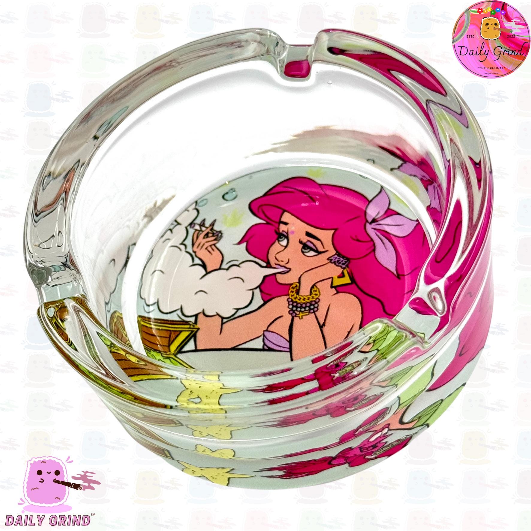 Aschenbecher aus schwerem Glas im Nostalgie-Stil der 90er-Jahre, süße Parodie auf Meerjungfrauen-Prinzessin, individuelle Geschenkidee – 8,2 cm