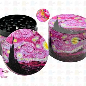 Pink Starry Night Parody Classic Art - 50mm 4-Piece Premium Quality Metal Kitchen Herb Grinder Cute Gift Idea