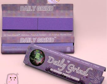 Daily Grind™ Purple Kingsize Slim Rolling Papers with Tips: Organic Arabic Gum, Slow Burn
