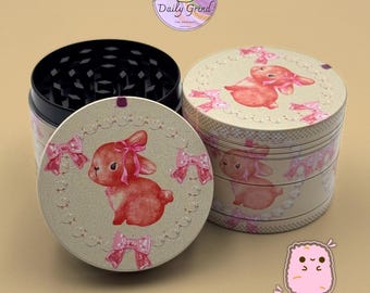 Bunny with Pink Bows - 50mm 4-Piece Metal Custom Tobacco Grinder Gift