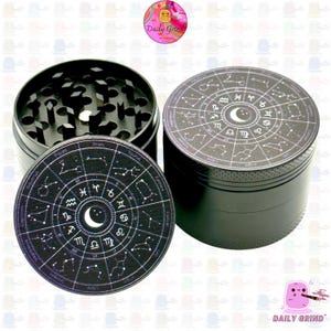 Tabla de signos astrológicos - Molinillo triturador de tabaco de metal personalizado premium de 50 mm (4 piezas), regalo encantador