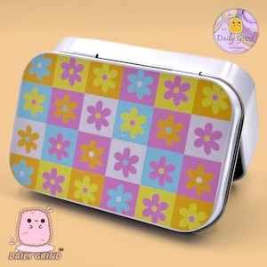 Pastel Floral Checkboard Small Metal Tin Box Storage Gift