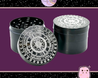 Tabla astrológica de fases lunares del ciclo lunar - Molinillo de tabaco metálico personalizado de 4 piezas de 50 mm - Regalo de Navidad