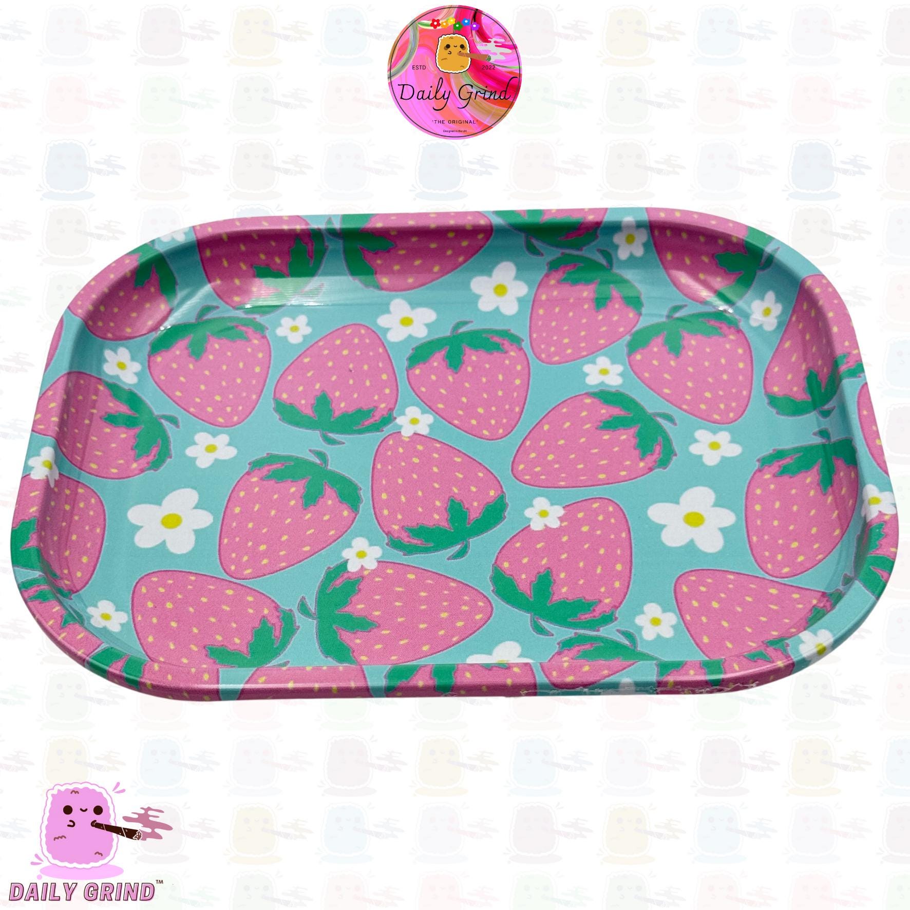 Cute Strawberries & Daisies Metal Tray 14x18cm Jewellery Crystals Table Tidy Stationary Desk Tidy Office Metal Plate Gift