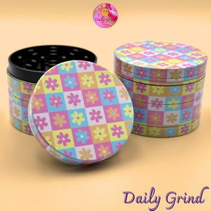 Checkered Floral Colourful Pastel Pattern - 50mm 4-Piece Metal Custom Tobacco Grinder Gift