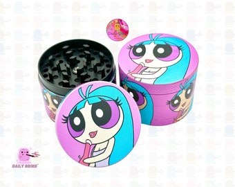 Cute Cartoon Purple Anime - 50mm 4-Piece Premium Custom Metal Kitchen Herb Grinder Gift