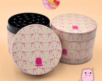 Sweet Pink Bows - 50mm 4-Piece Metal Custom Tobacco Grinder Gift