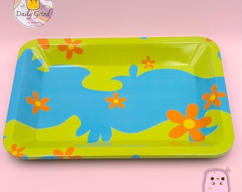 Retro Floral 70's Hippy - Multi-Use Metal Tray Storage Plate Desk Organiser - 14x17.5cm - Christmas Gift