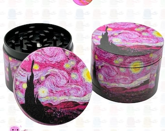 Pink Starry Night Tobacco Grinder: 50mm 4-Piece Metal Tobacco Shredder