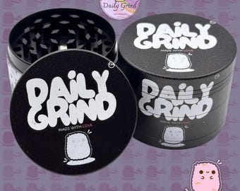 DailyGrind Made with Love Black - 50mm Custom 4-Piece Metal Tobacco Grinder - Christmas Gift
